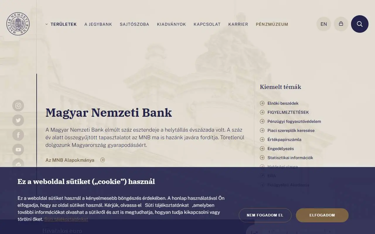 Tampilan website resmi Bank Nasional Hongaria (mnb.hu)