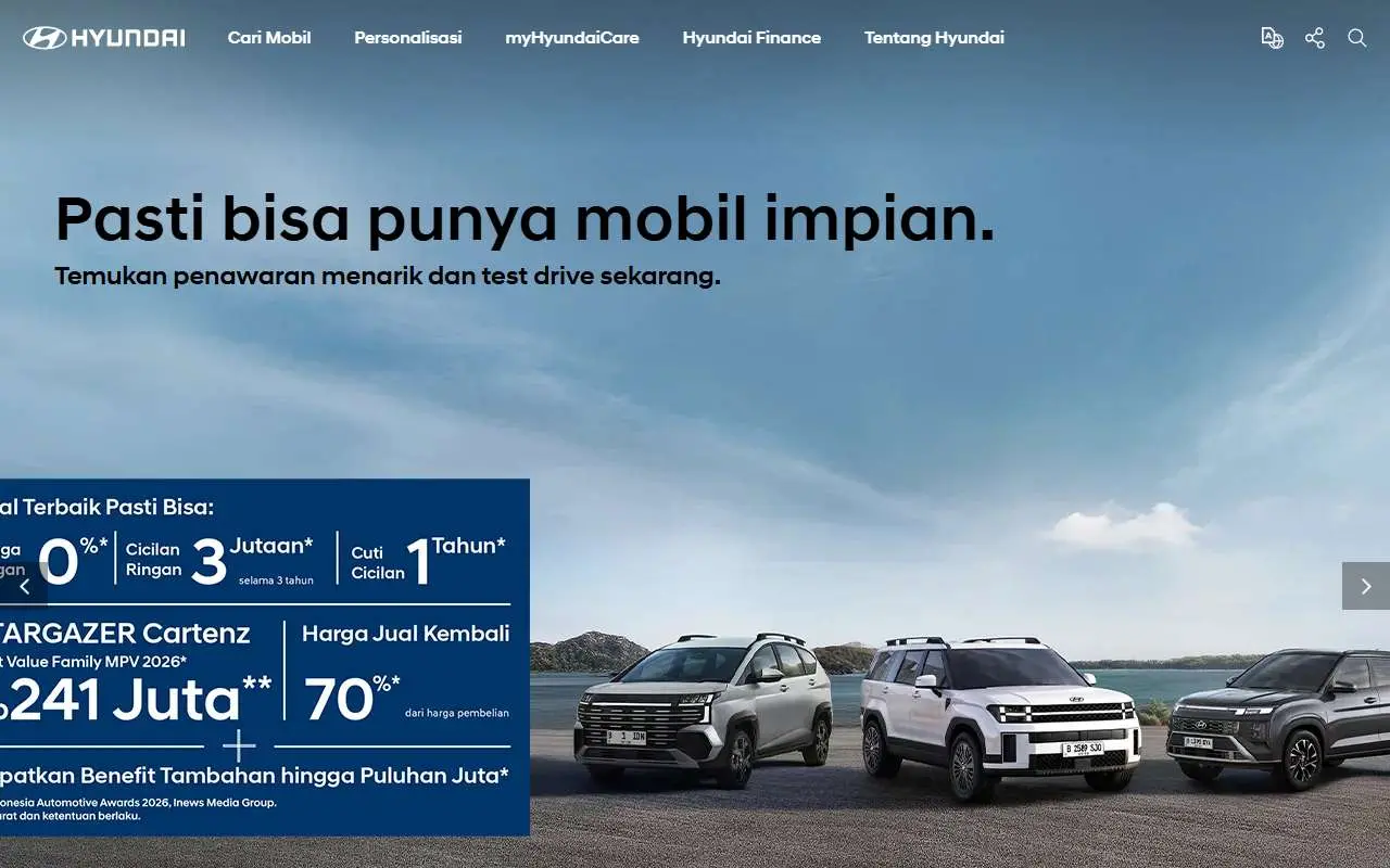 Tampilan website resmi Hyundai Indonesia (hyundai.com)