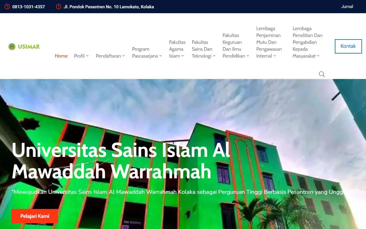 Tampilan website resmi Univ. Sains Islam Al Mawaddah Warrahmah (usimar.ac.id)