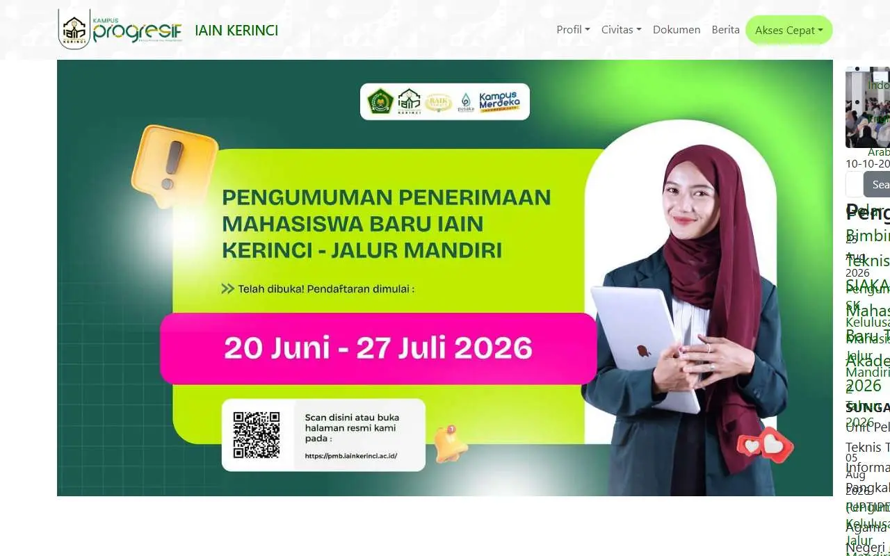 Tampilan website resmi IAIN Kerinci (iainkerinci.ac.id)
