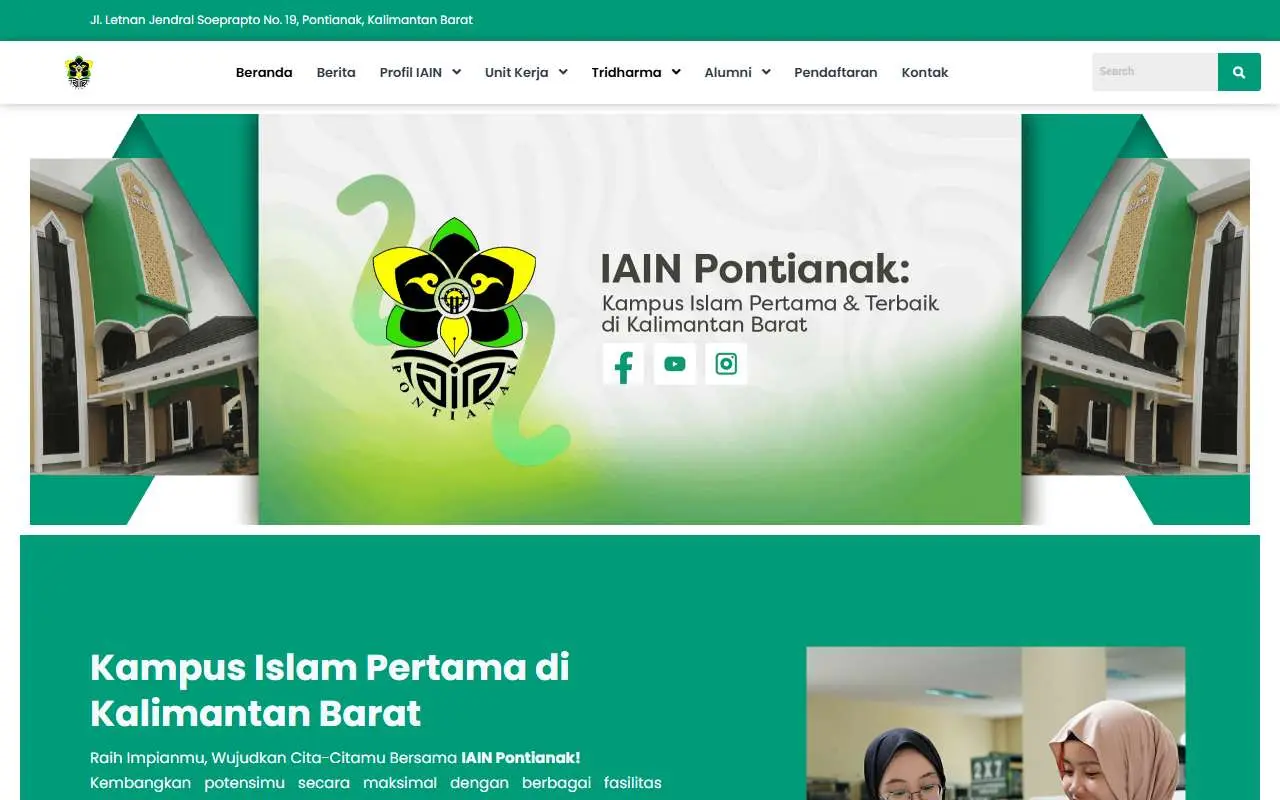 Tampilan website resmi Institut Agama Islam Negeri Pontianak (iainptk.ac.id)