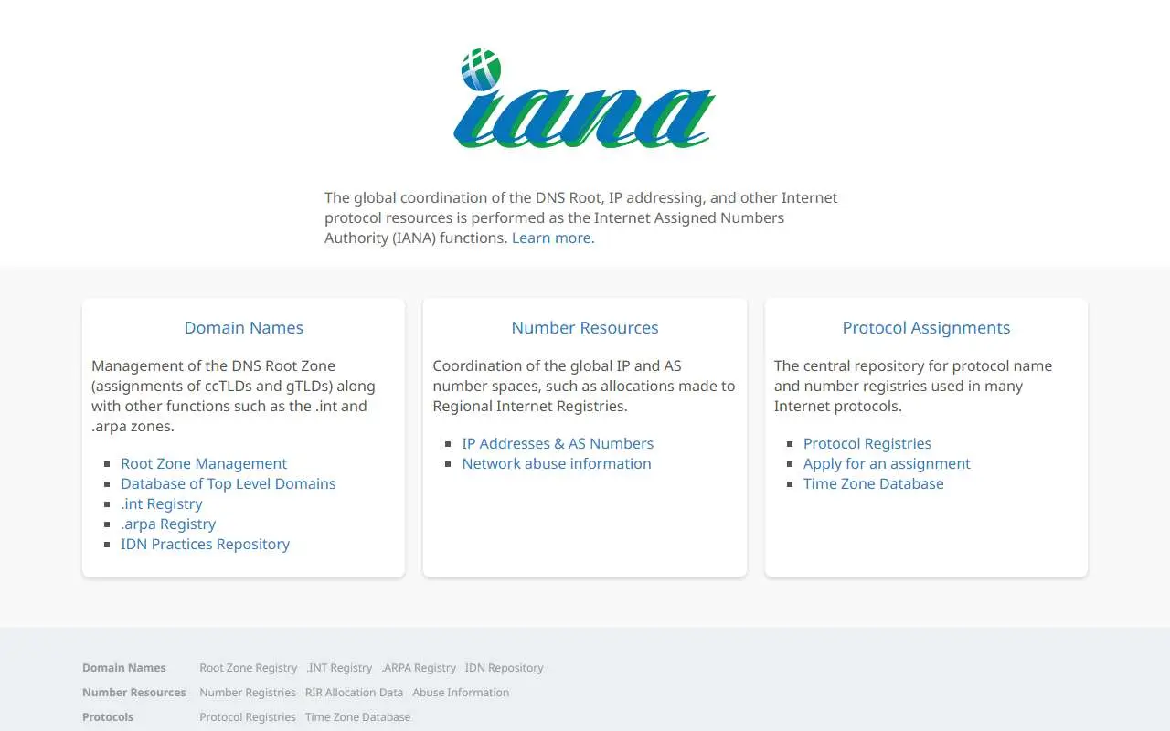 Tampilan website resmi IANA (iana.org)