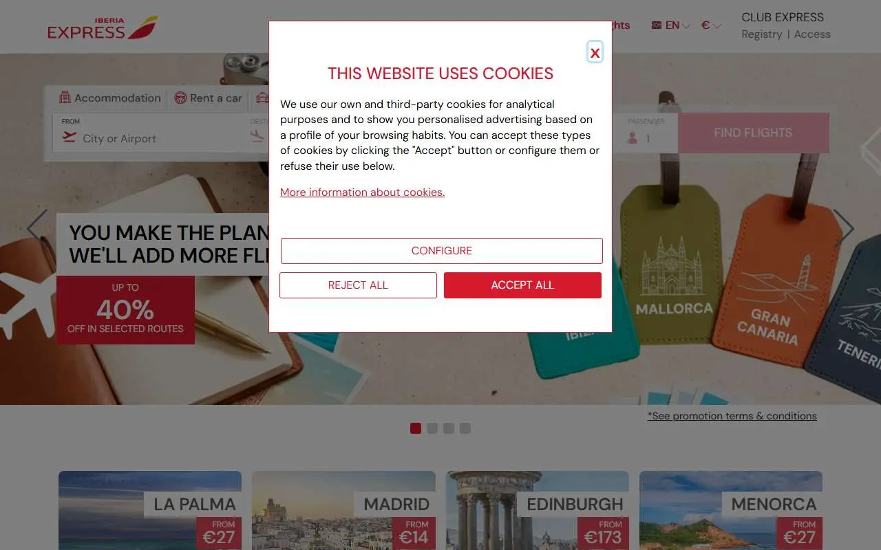 Tampilan website resmi Iberia Express (iberiaexpress.com)