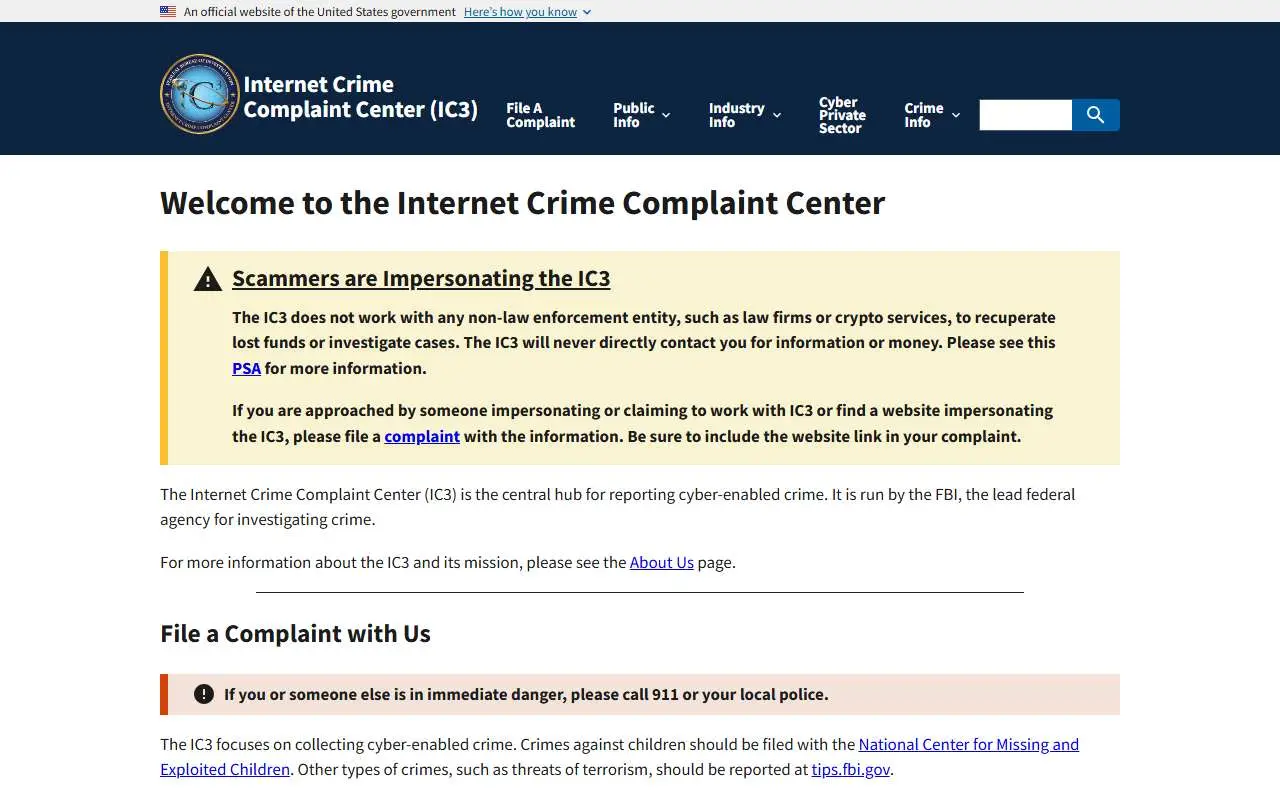 Tampilan website resmi FBI Internet Crime Complaint Center (ic3.gov)