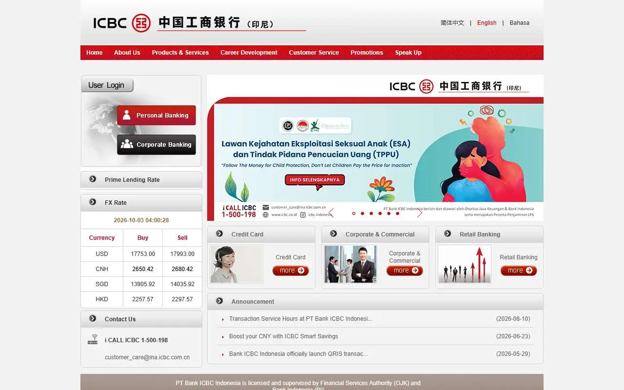 Tampilan website resmi Bank ICBC Indonesia (icbc.co.id)