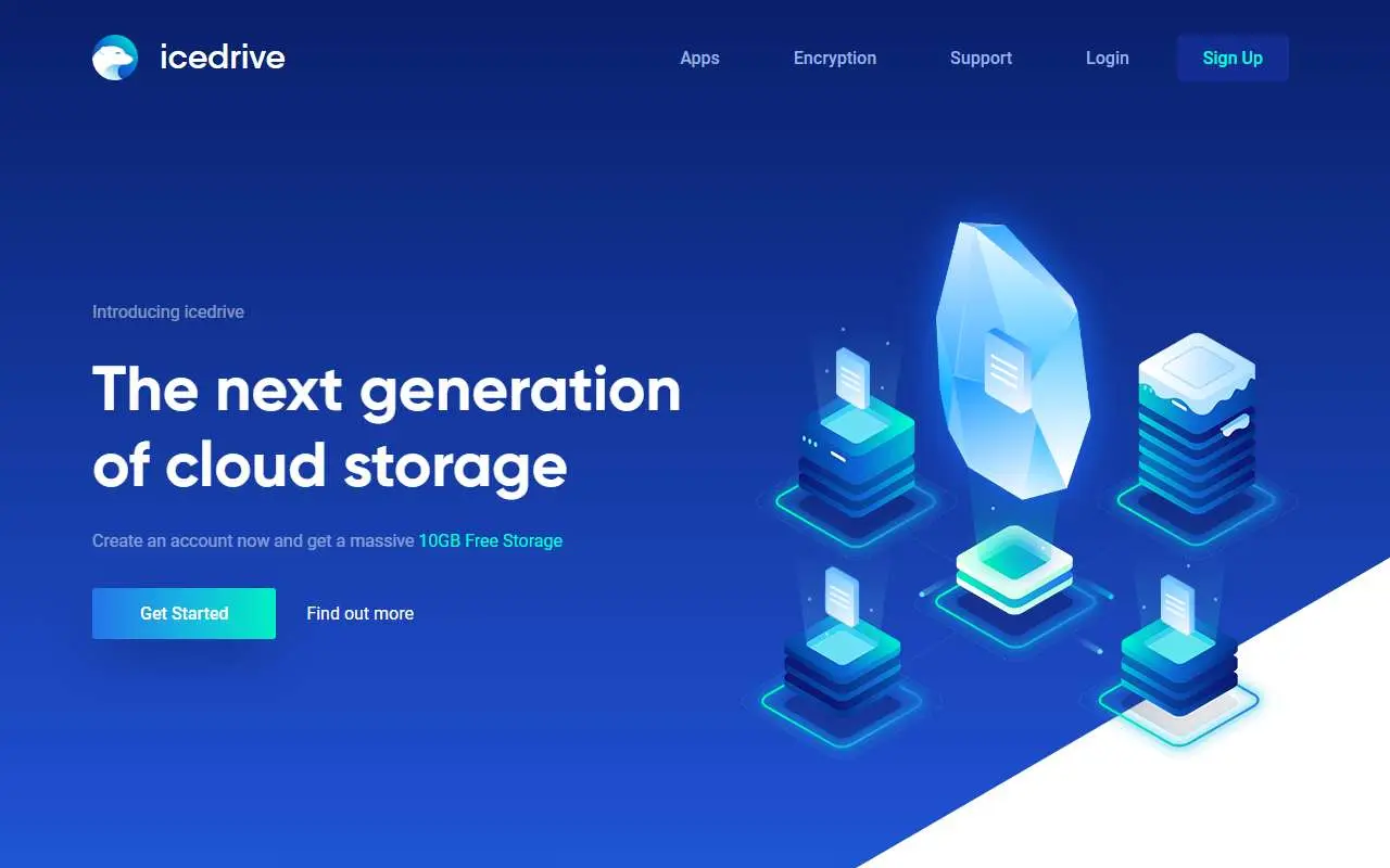 Tampilan website resmi Icedrive (icedrive.net)