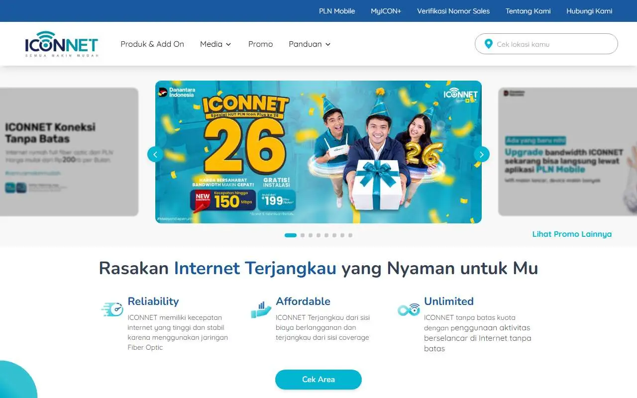 Tampilan website resmi ICONNET (iconnet.id)