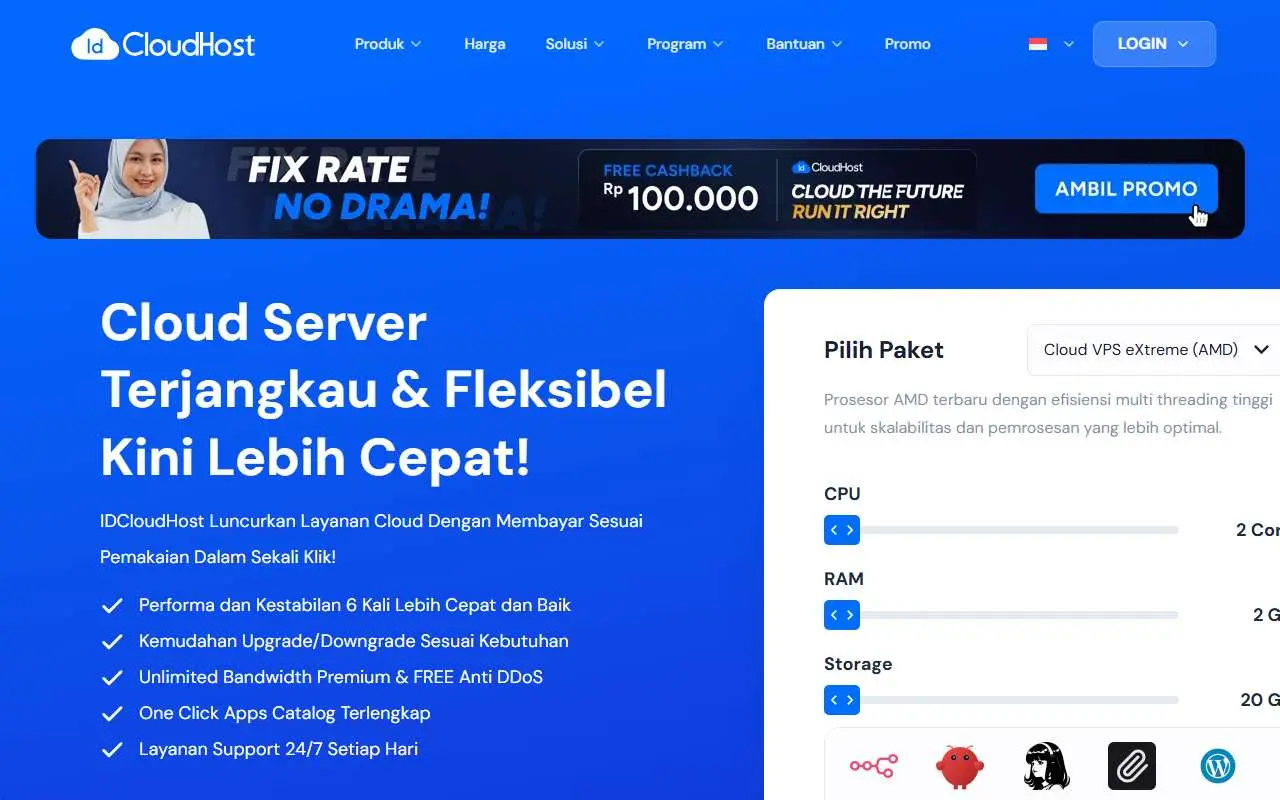 Tampilan website resmi IDCloudHost (idcloudhost.com)