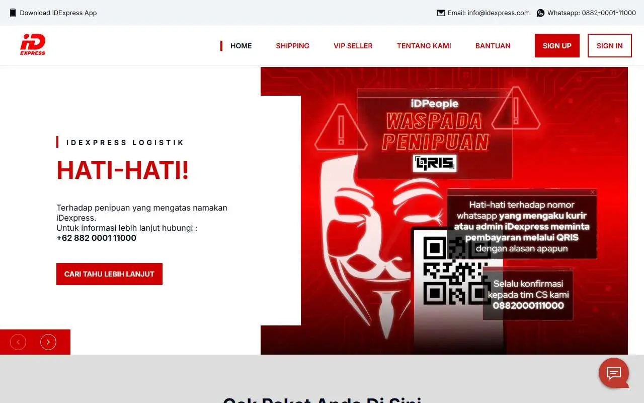 Tampilan website resmi ID Express (idexpress.com)