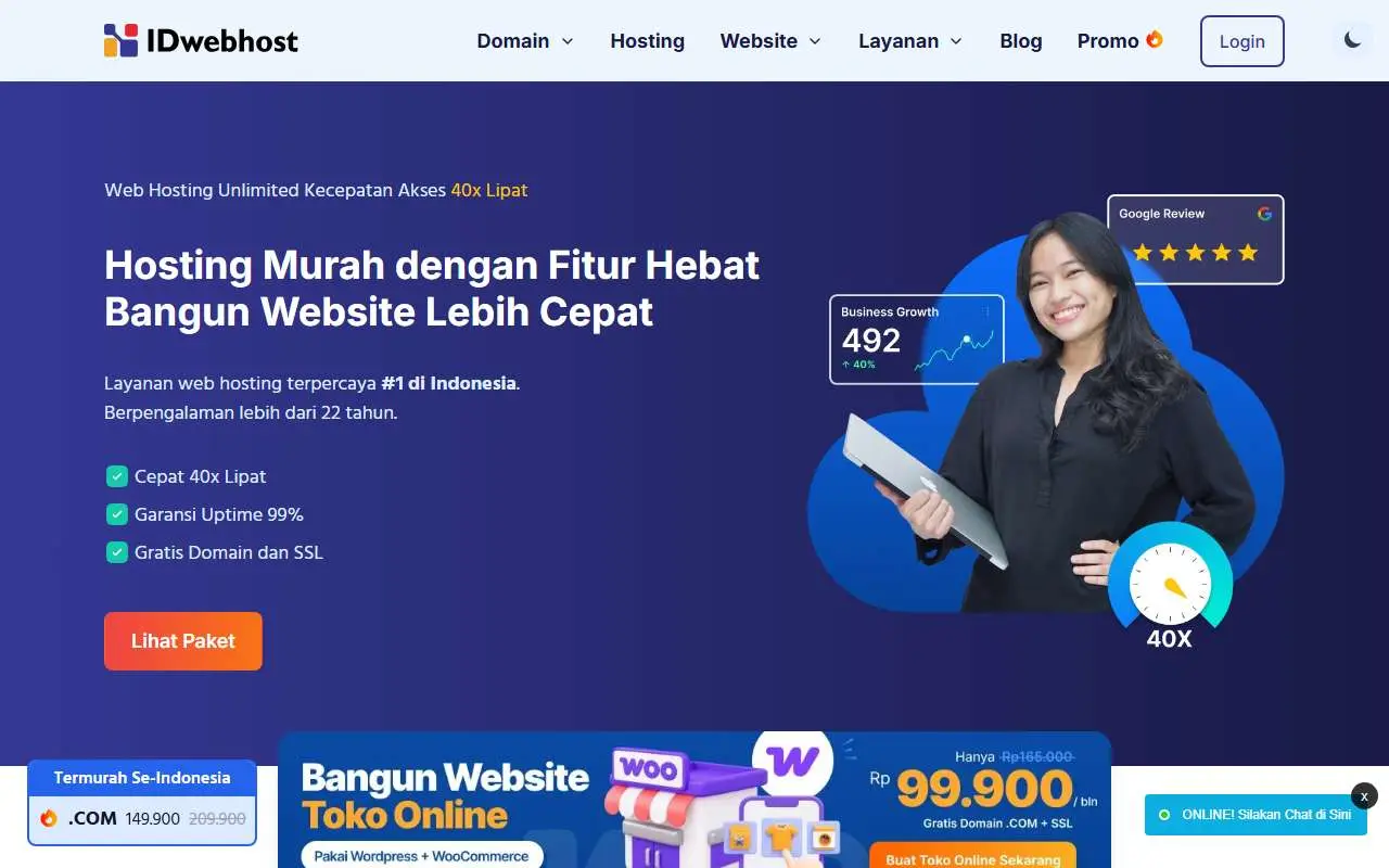 Tampilan website resmi IDwebhost (idwebhost.com)