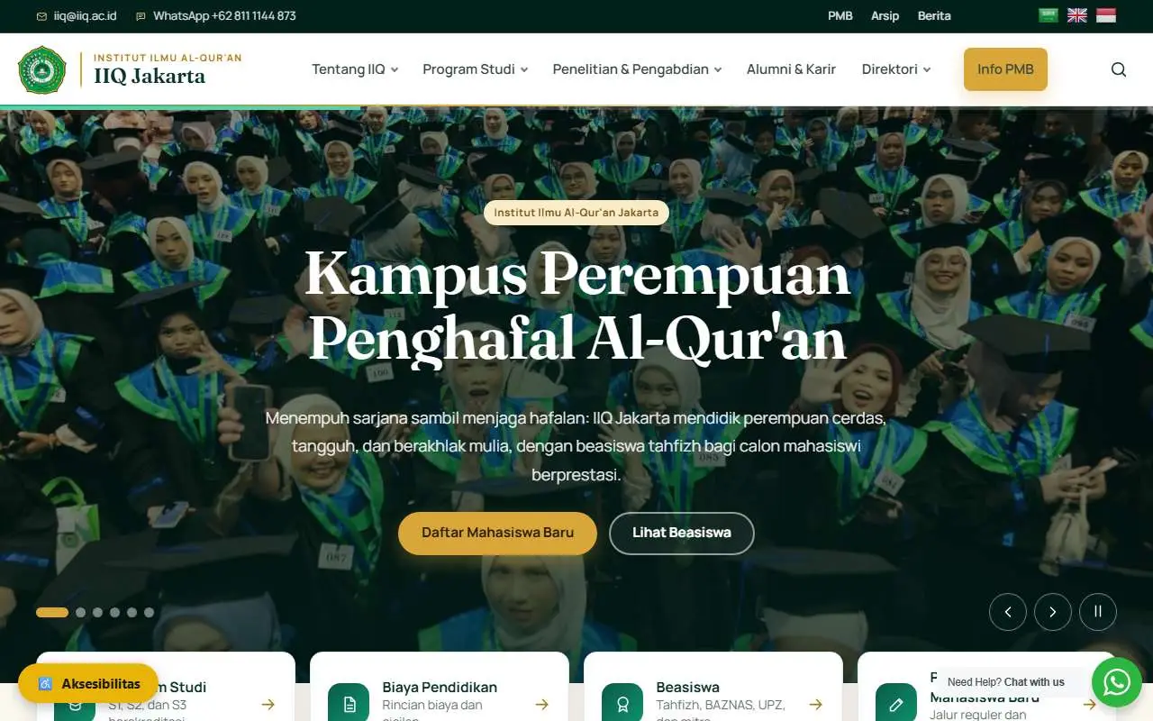 Tampilan website resmi Institut Ilmu Al-Qur'an (iiq.ac.id)