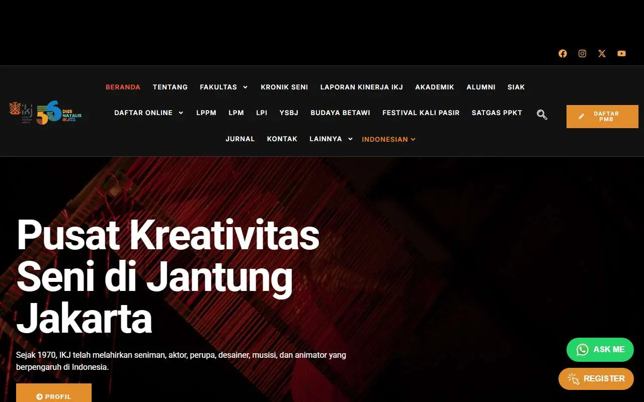 Tampilan website resmi Jakarta Institute of Arts (ikj.ac.id)