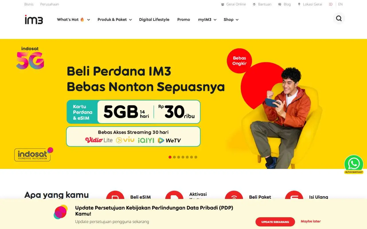 Tampilan website resmi IM3 (im3.id)