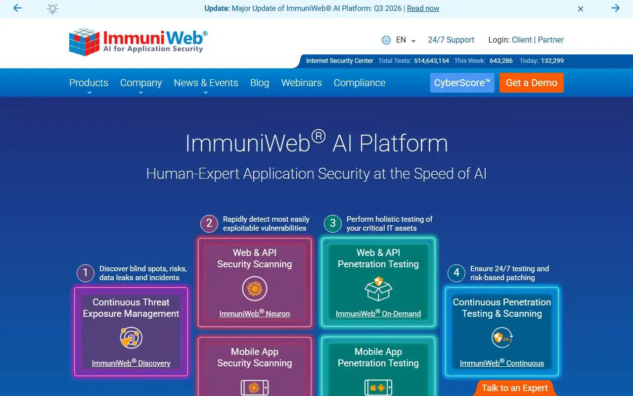 Tampilan website resmi ImmuniWeb (immuniweb.com)