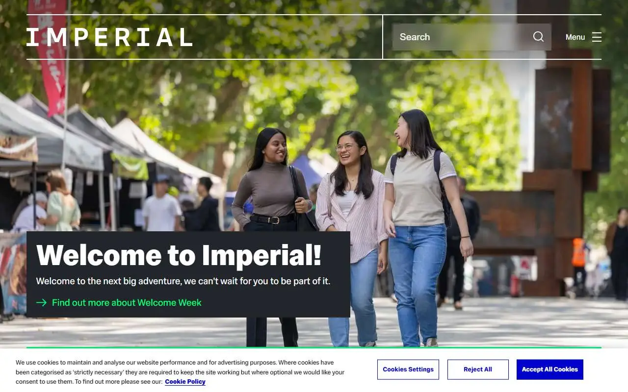 Tampilan website resmi Imperial College London (imperial.ac.uk)
