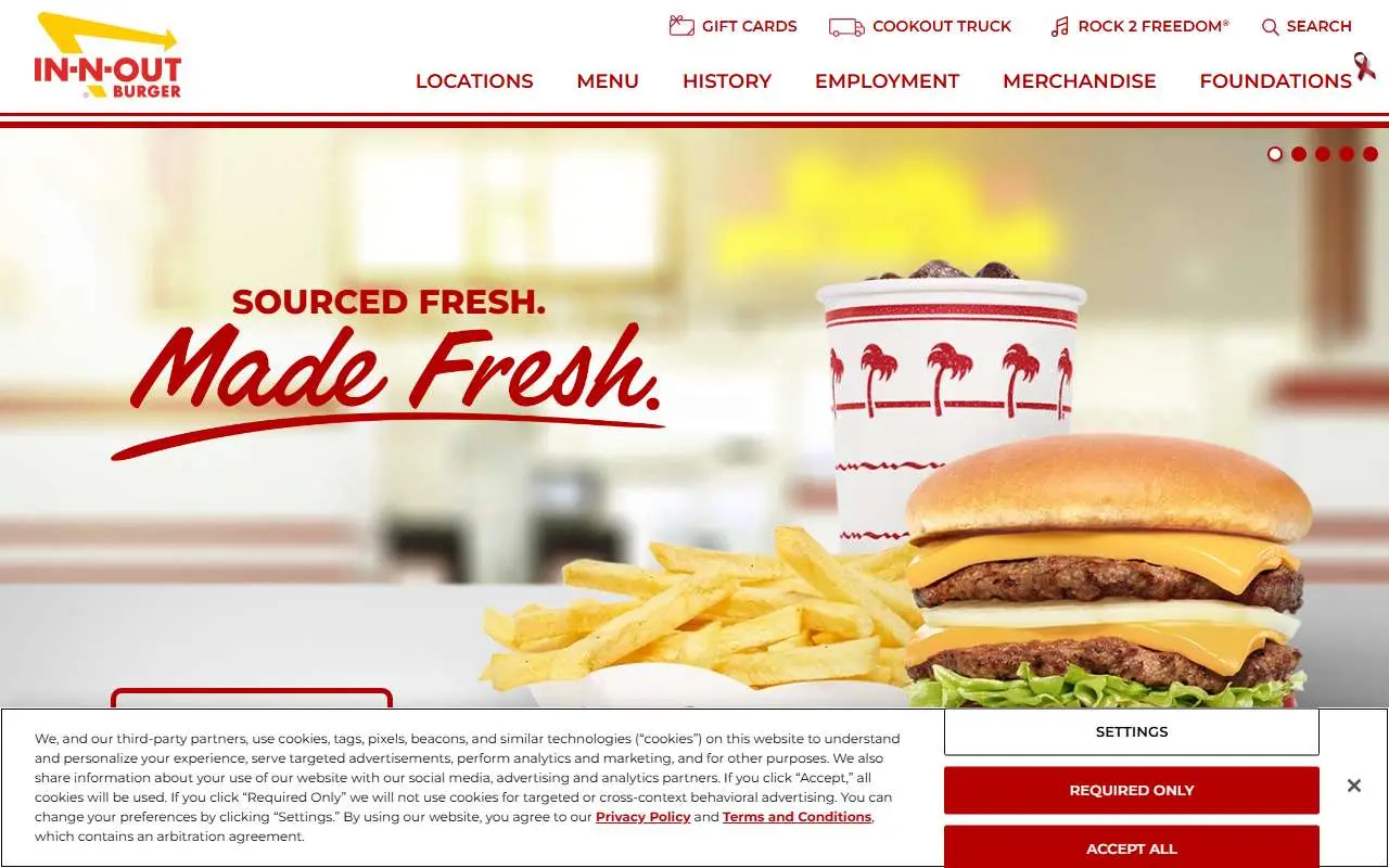 Tampilan website resmi In-N-Out Burger (in-n-out.com)