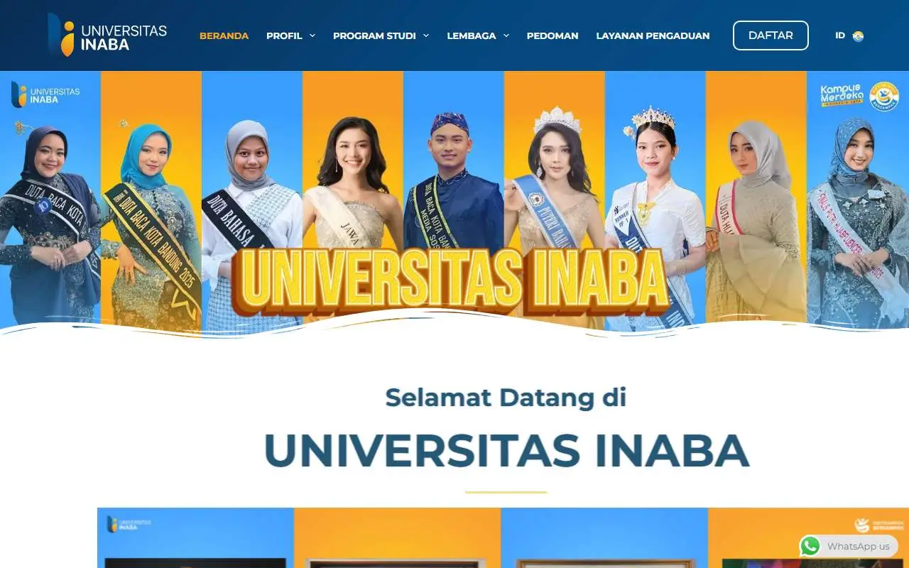 Tampilan website resmi Universitas Indonesia Membangun (inaba.ac.id)