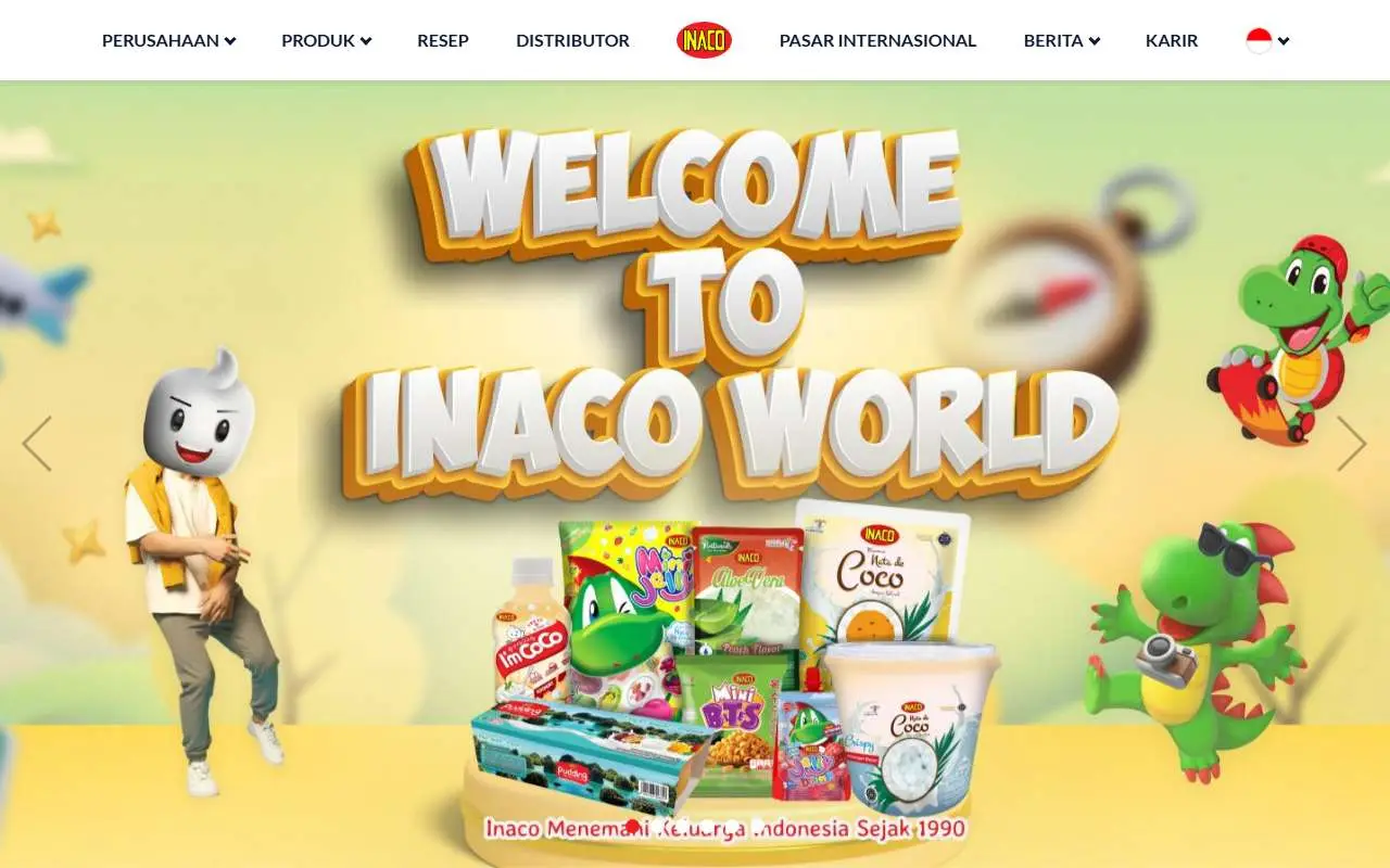 Tampilan website resmi Inaco Niramas Utama (inacofood.com)