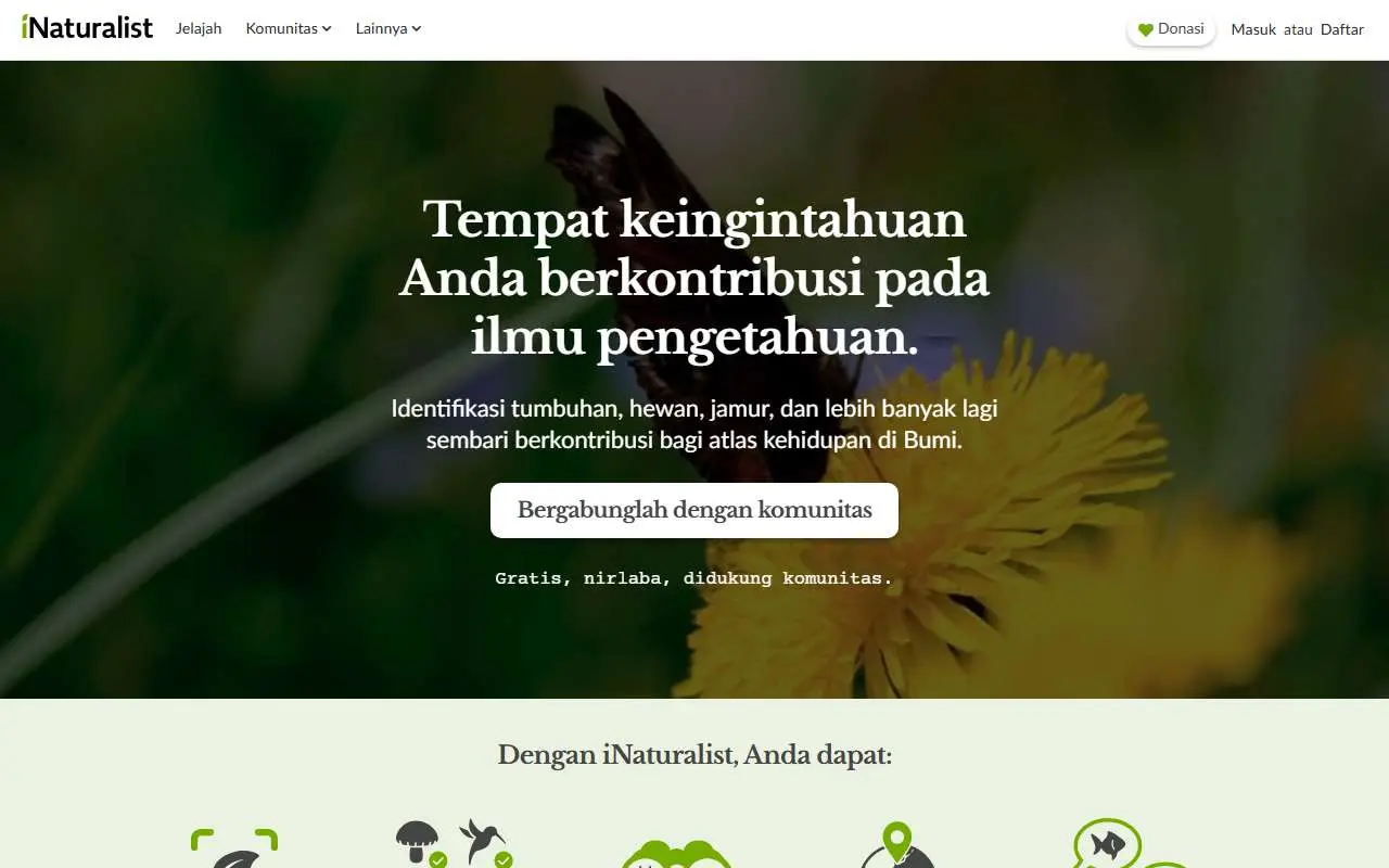 Tampilan website resmi iNaturalist (inaturalist.org)