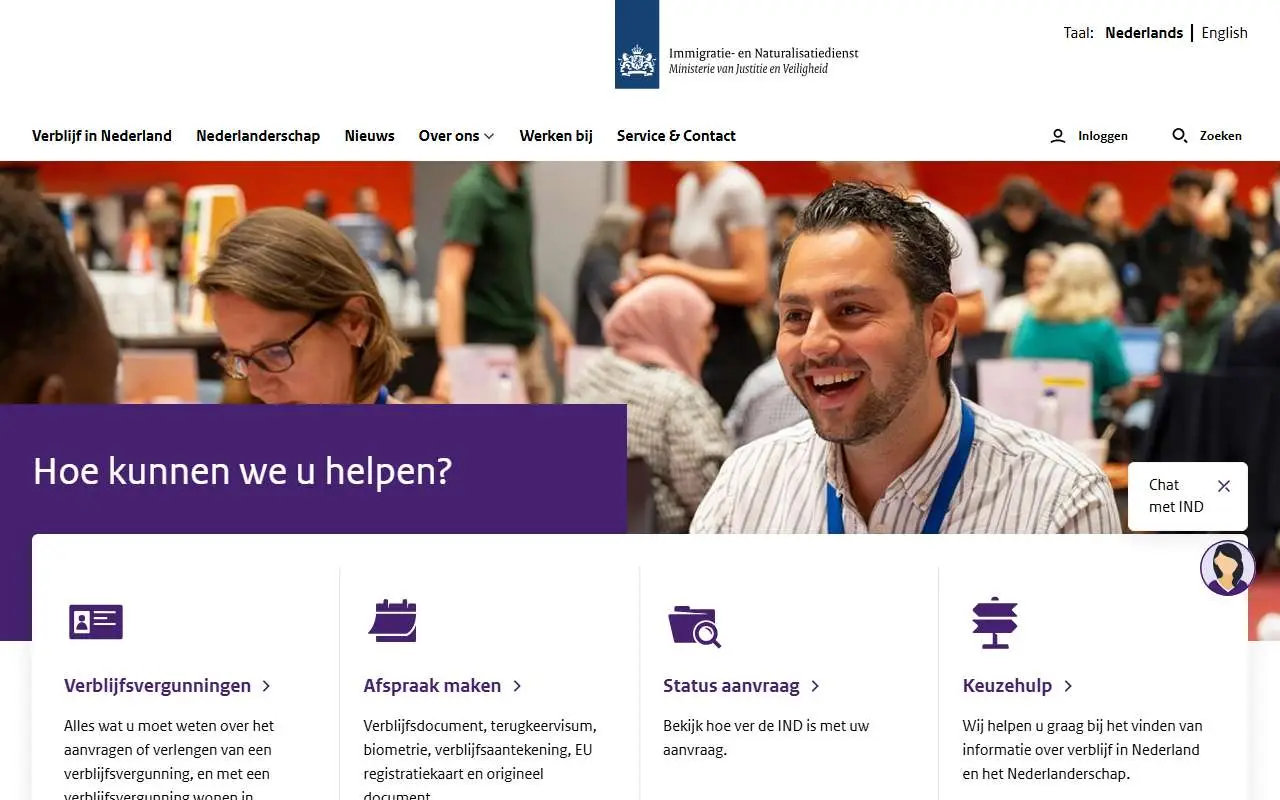 Tampilan website resmi IND Belanda (ind.nl)