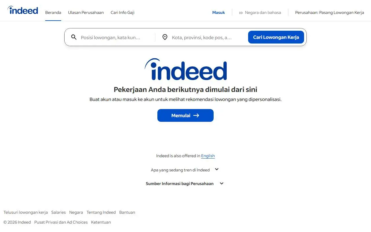 Tampilan website resmi Indeed Indonesia (indeed.com)