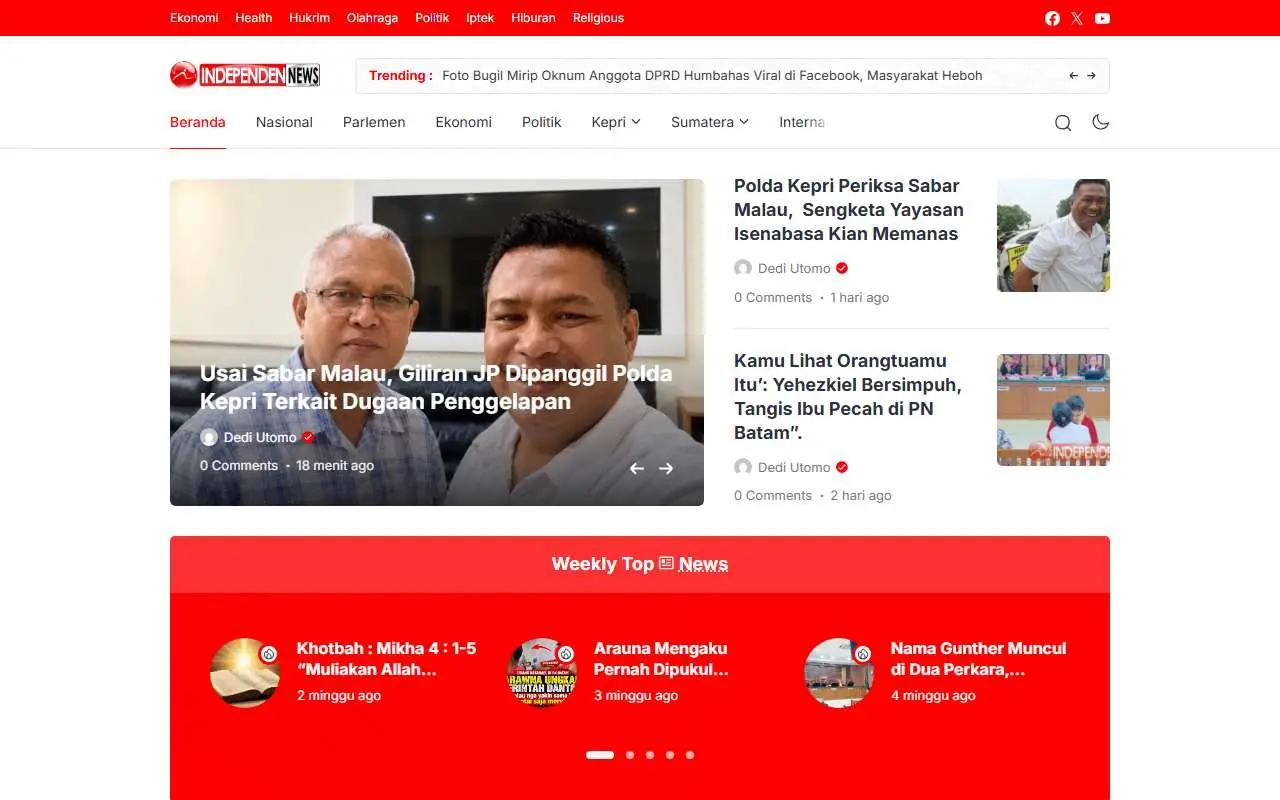 Tampilan website resmi Independen News (independennews.com)