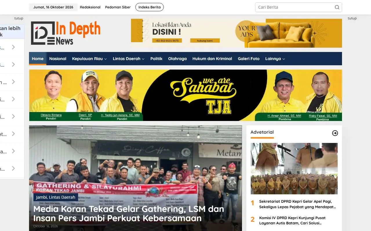 Tampilan website resmi In Depth News (indepthnews.id)