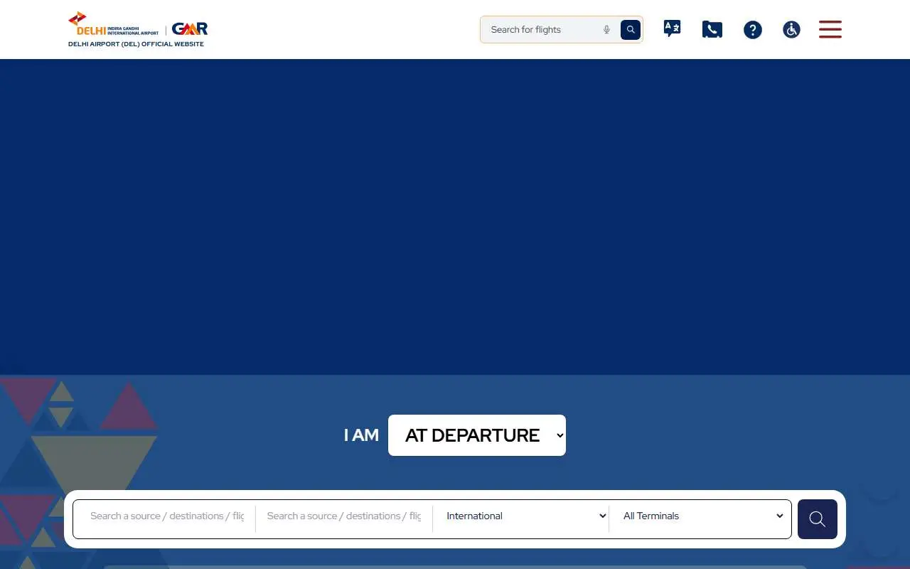 Tampilan website resmi Bandara Internasional Indira Gandhi (newdelhiairport.in)