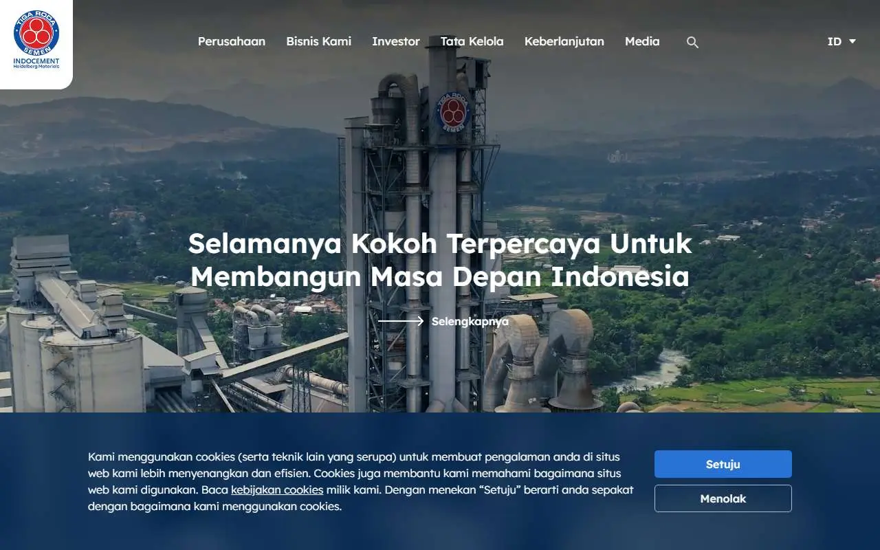 Tampilan website resmi Indocement (indocement.co.id)
