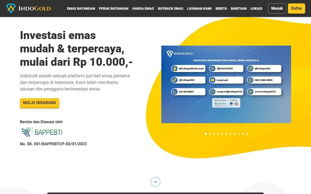 Tampilan website resmi IndoGold (indogold.id)