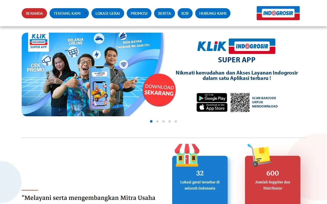 Tampilan website resmi Indogrosir (indogrosir.co.id)