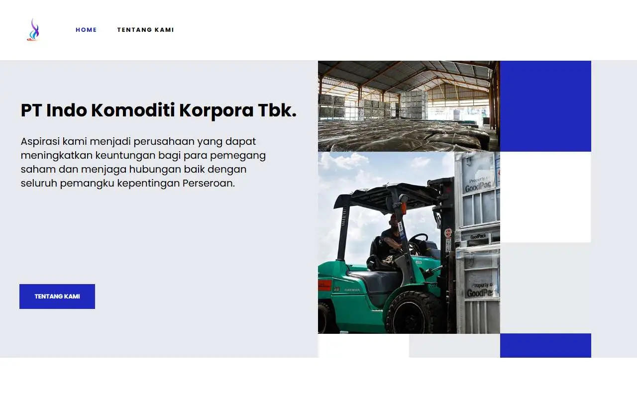 Tampilan website resmi Indo Komoditi Korpora (indokomoditikorpora.com)