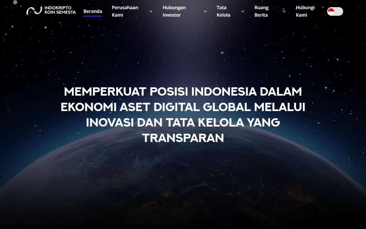 Tampilan website resmi Indokripto Koin Semesta (indokriptokoinsemesta.co.id)