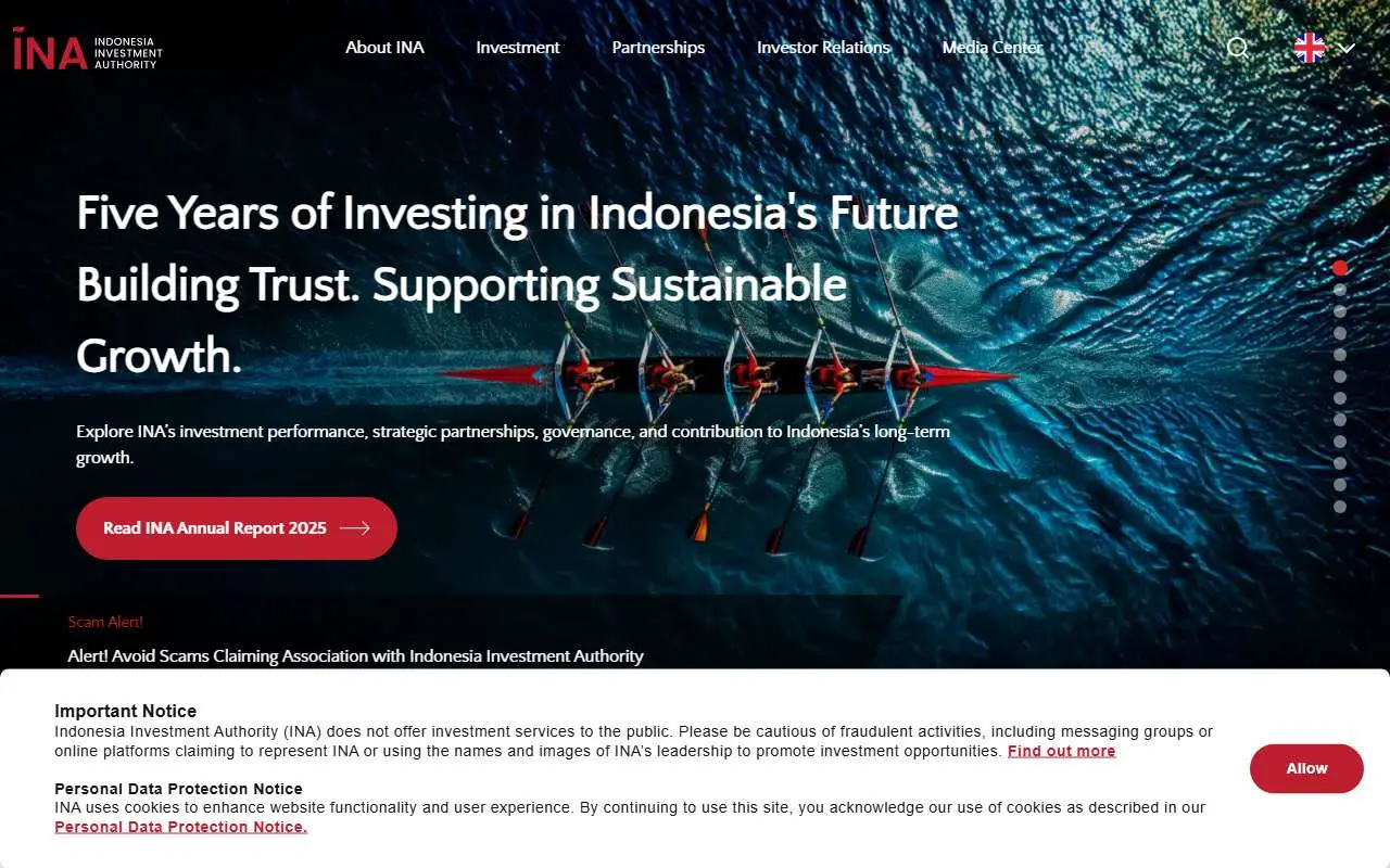 Tampilan website resmi Indonesia Investment Authority (INA) (ina.go.id)