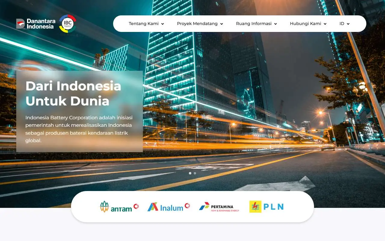 Tampilan website resmi Indonesia Battery Corporation (indonesiabatterycorp.com)