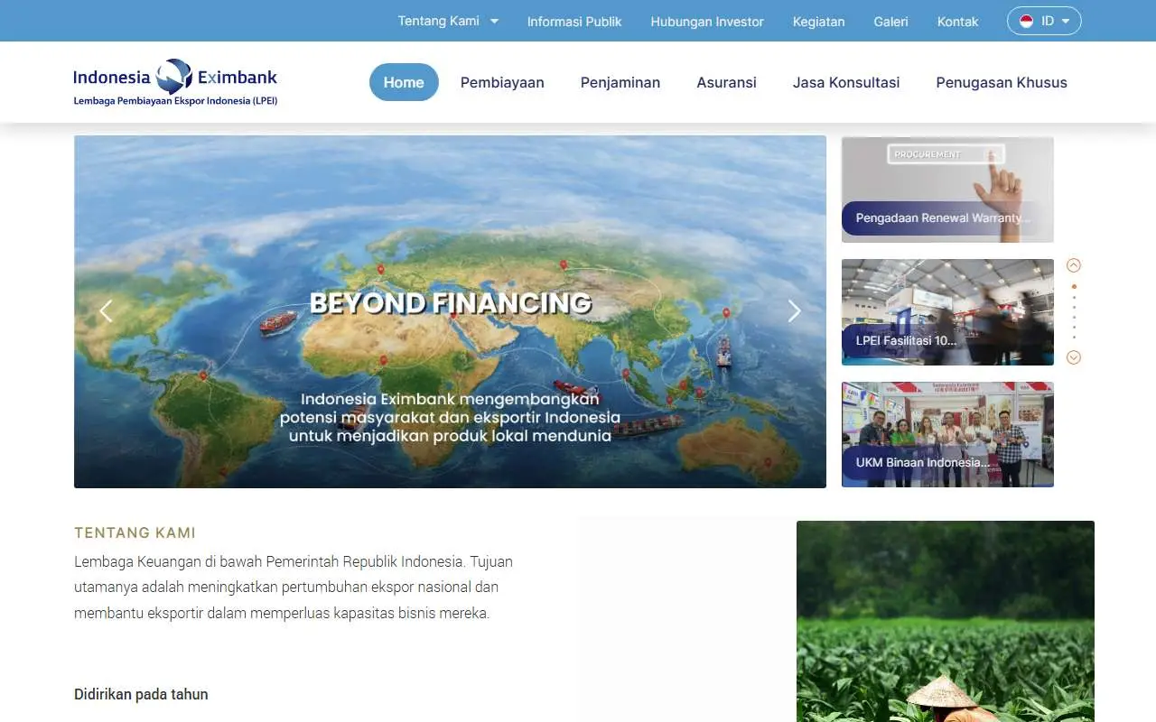 Tampilan website resmi Indonesia Eximbank (indonesiaeximbank.go.id)
