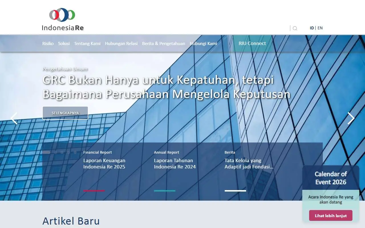 Tampilan website resmi Indonesia Re (indonesiare.co.id)
