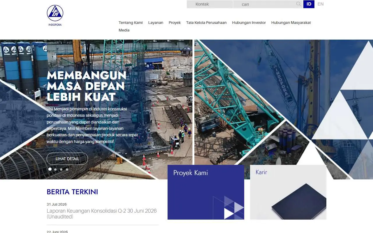 Tampilan website resmi Indonesia Pondasi Raya (indopora.com)
