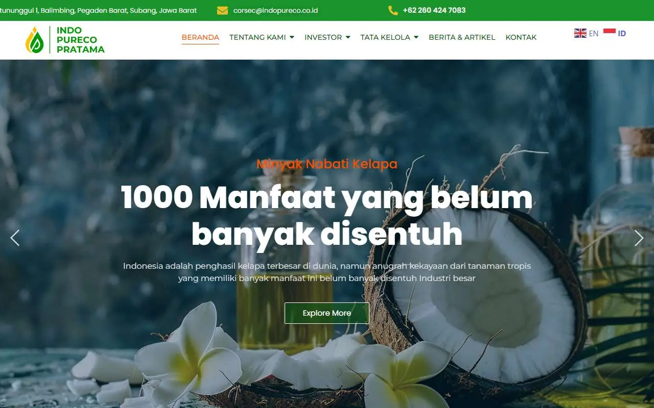 Tampilan website resmi Indo Pureco Pratama (indopureco.co.id)