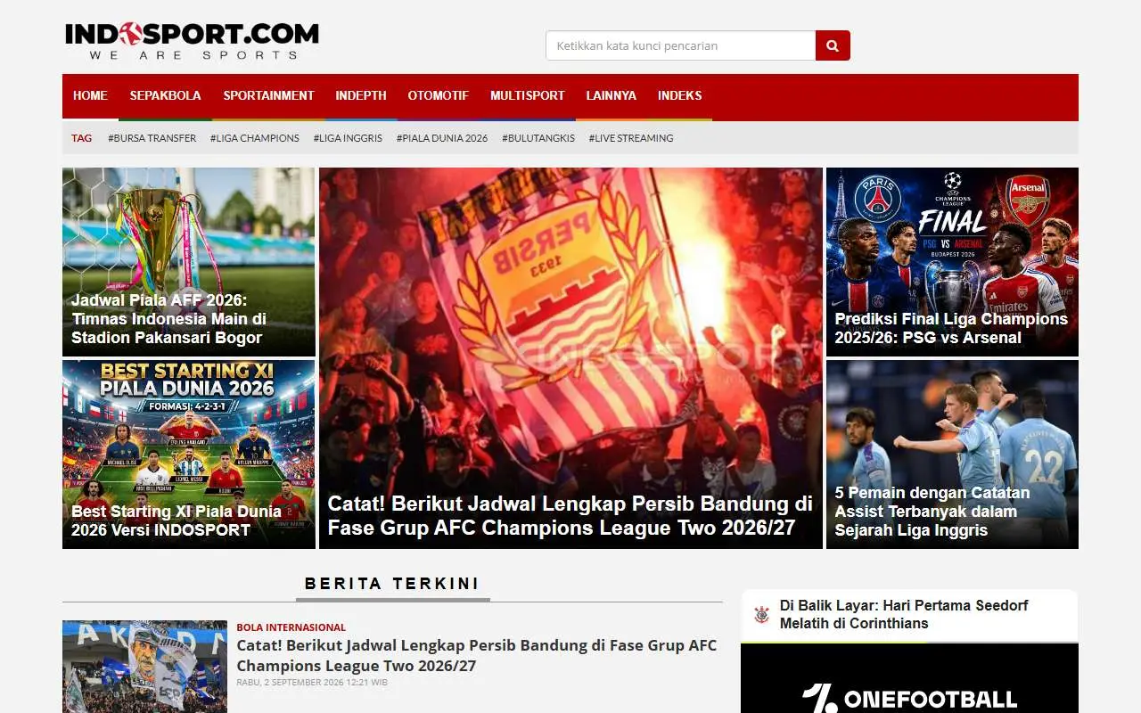 Tampilan website resmi Indosport (indosport.com)