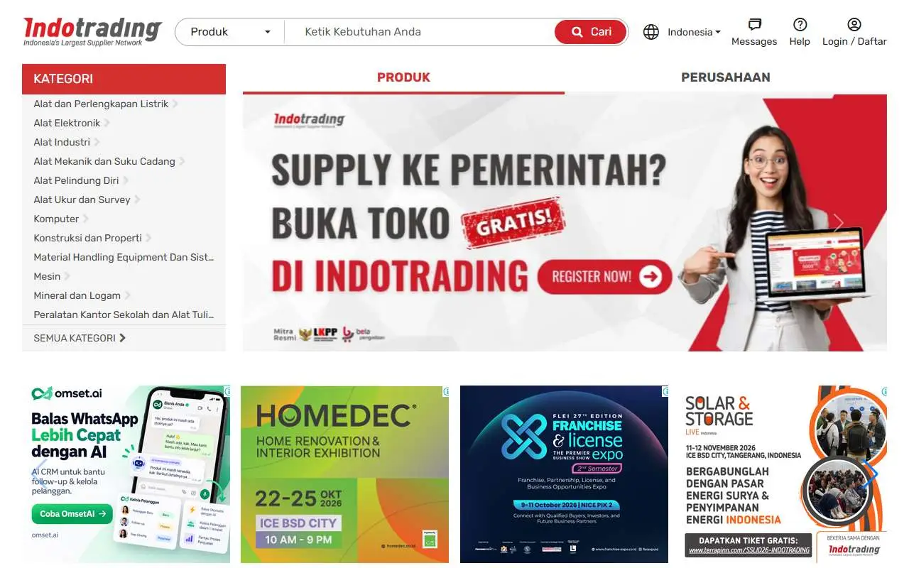 Tampilan website resmi Indotrading (indotrading.com)