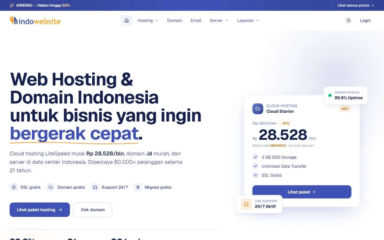Tampilan website resmi Indowebsite (indowebsite.co.id)