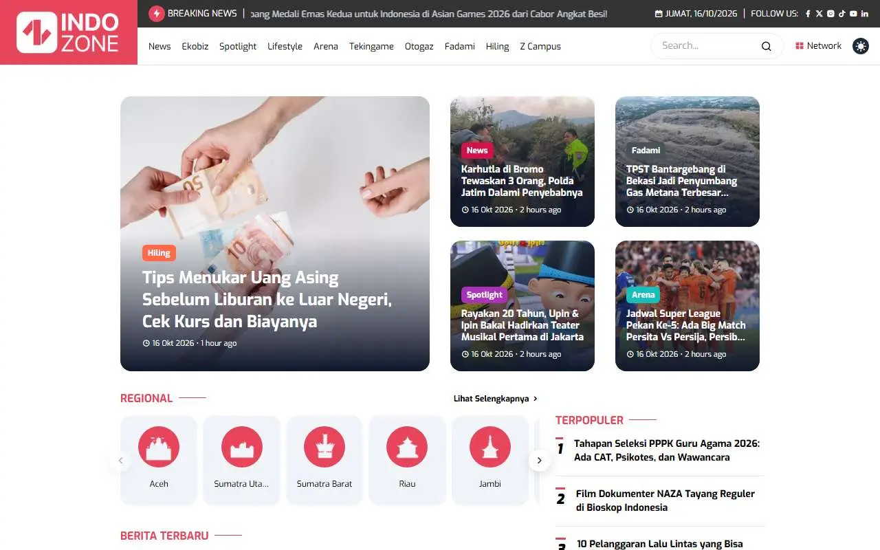 Tampilan website resmi Indozone (indozone.id)