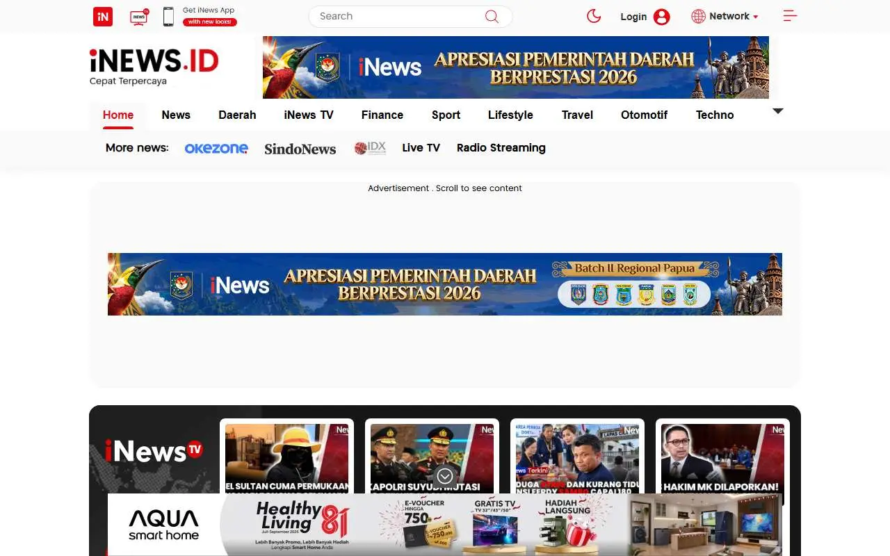 Tampilan website resmi iNews (inews.id)