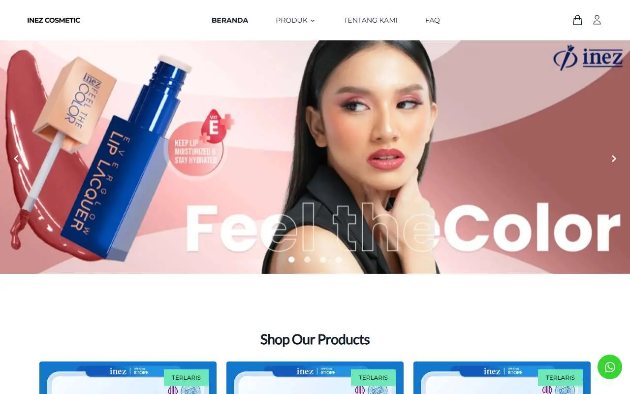 Tampilan website resmi Inez Cosmetics (inez.co.id)