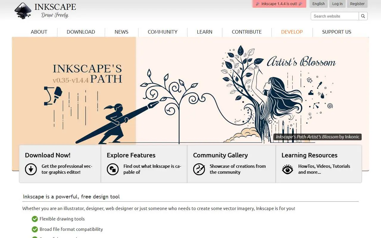 Tampilan website resmi Inkscape (inkscape.org)