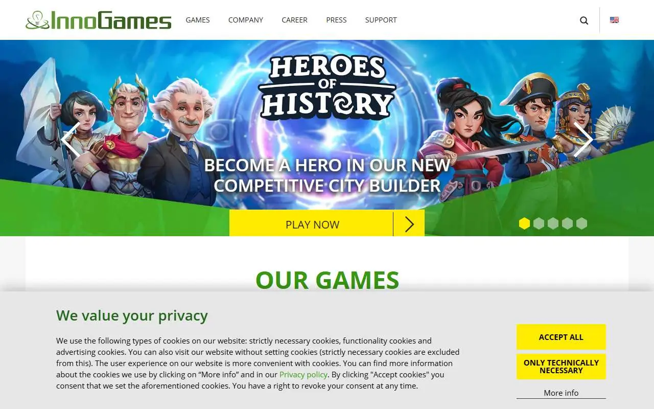Tampilan website resmi InnoGames (innogames.com)
