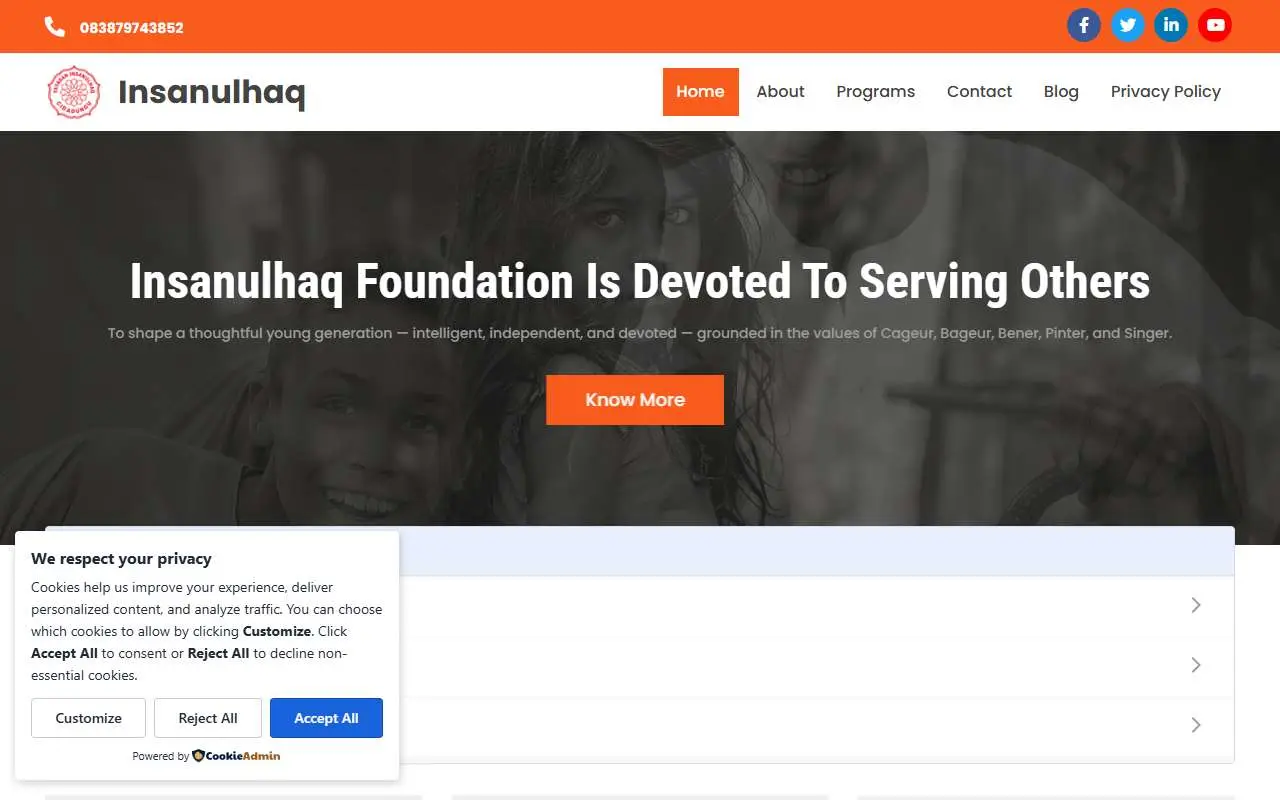 Tampilan website resmi Insanulhaq (insanulhaq.or.id)