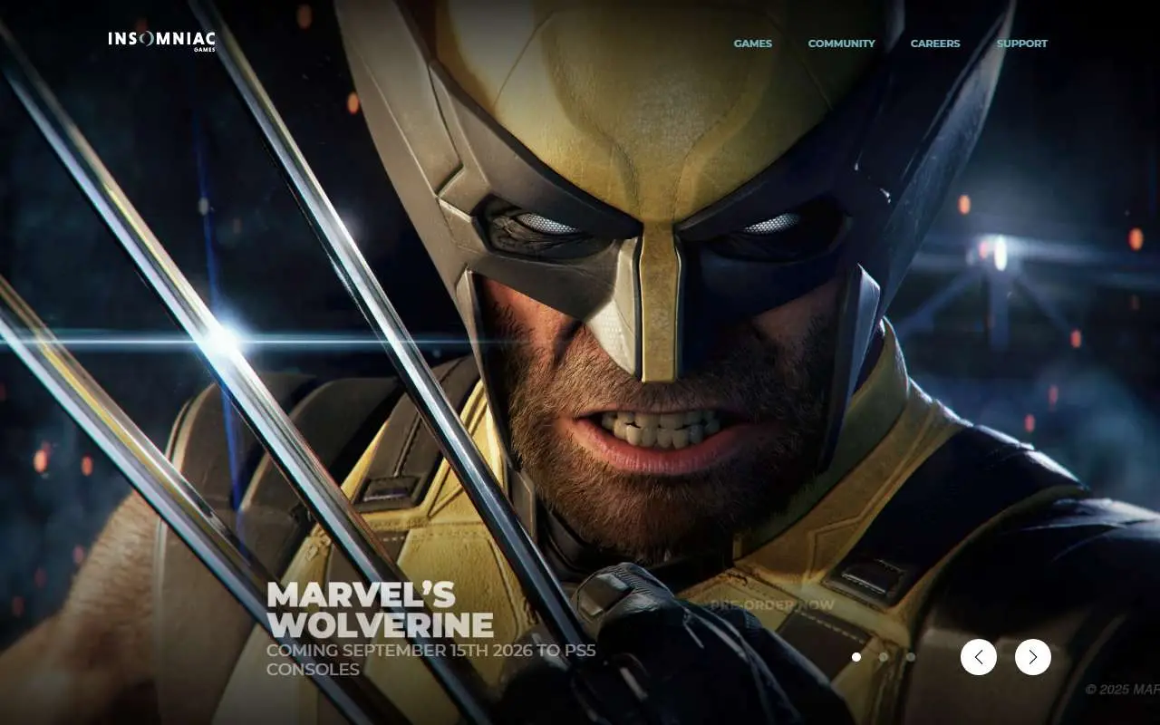 Tampilan website resmi Insomniac Games (insomniac.games)