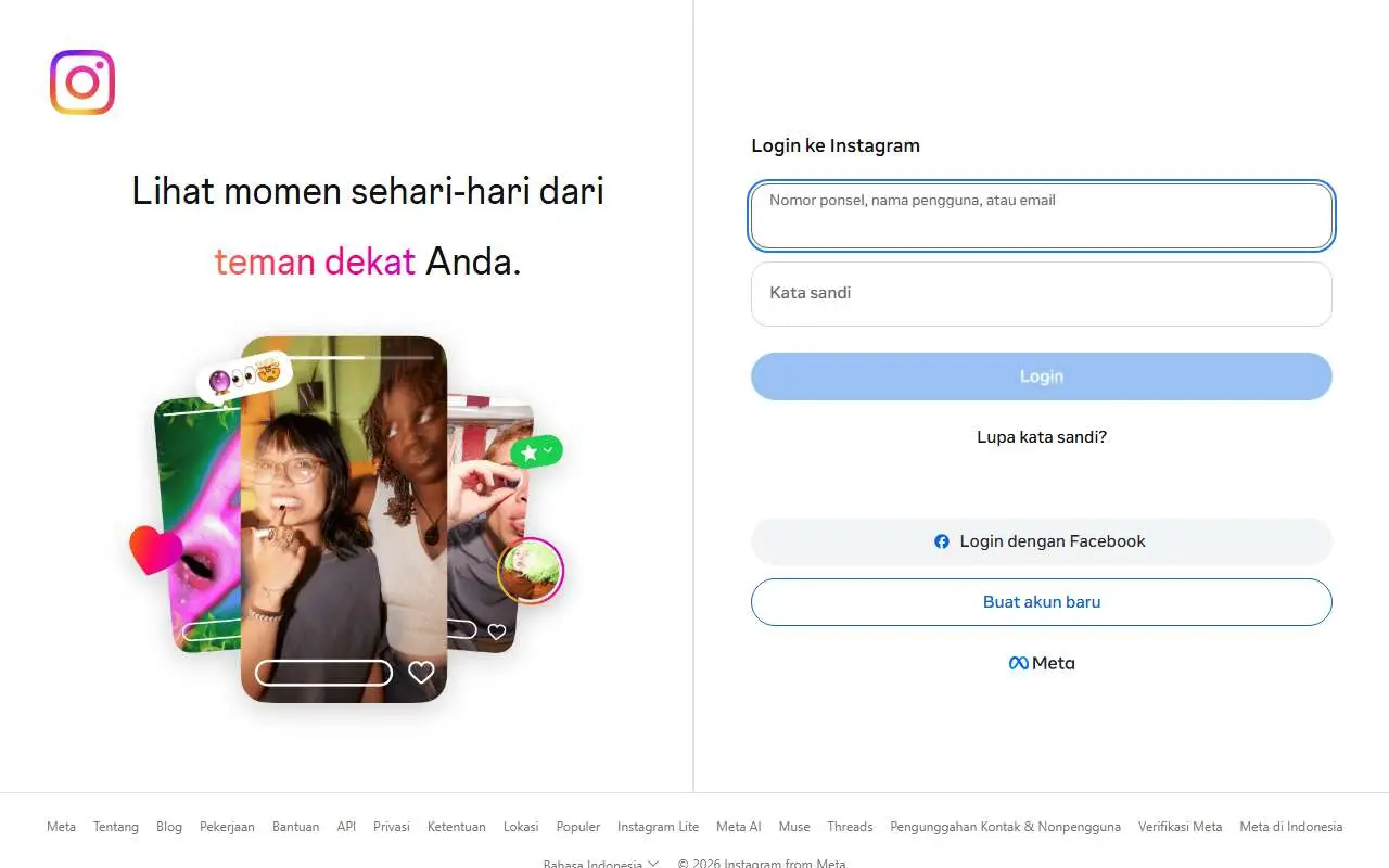 Tampilan website resmi Instagram (instagram.com)